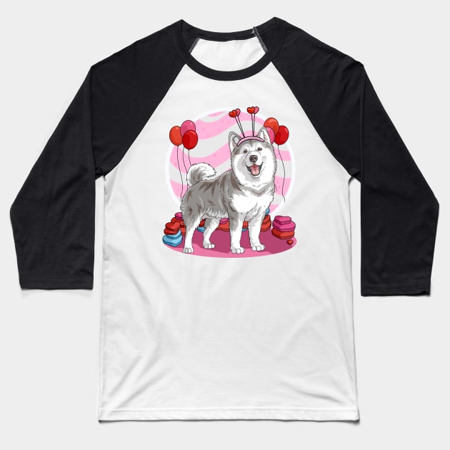 Alaskan Malamute Valentines Day Heart Dogs Puppy Love Baseball T-Shirt by Noseking